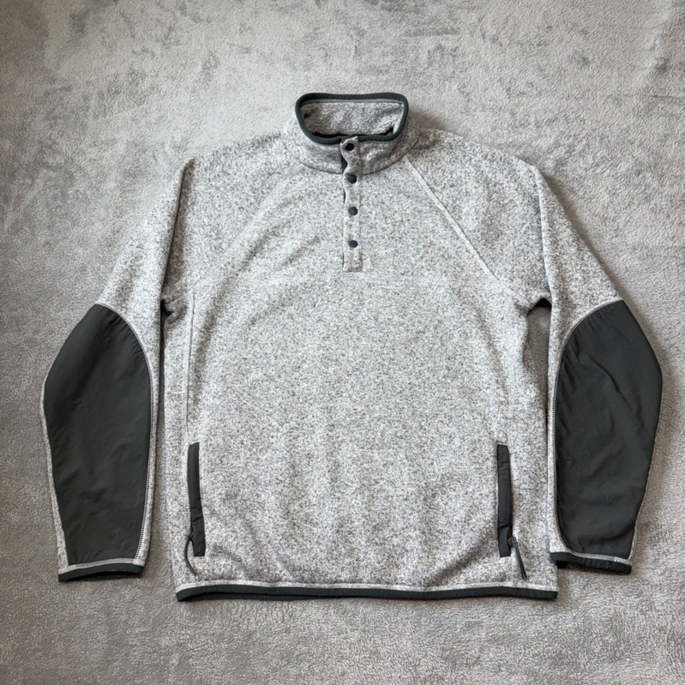 J Crew Sweater Mens Large Gray Long Sleeve  Fleece Buttoned Mockneck Pullover